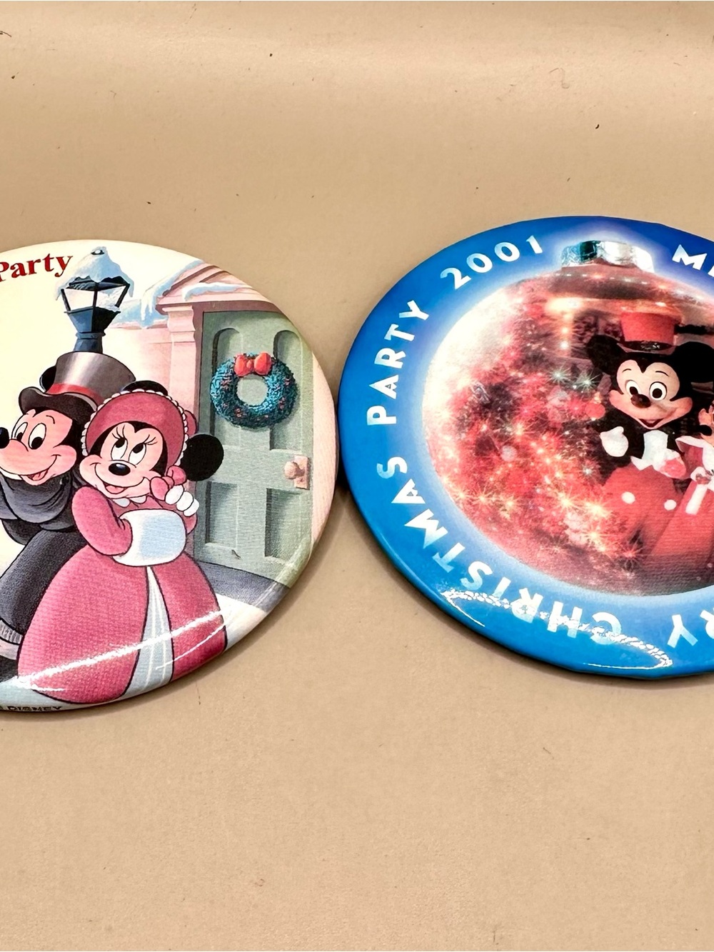 Disney MVMCP 1999 2001 Christmas Pinback Buttons Lot of 2